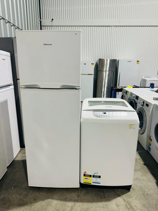 **HISENSE 342 LITRES FRIDGE FREEZER & SAMSUNG 6.5 KGS TOP LOADER WASHING MACHINE COMBO PACKAGE DEAL**